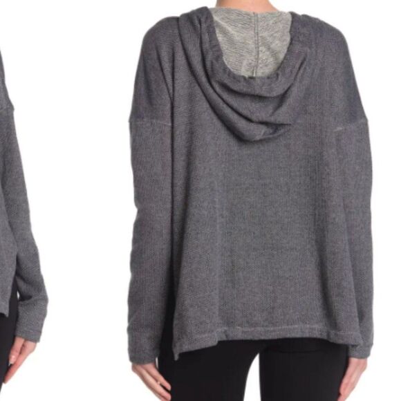 Max Studio Tunic Hoodie Striped Hooded High/low Funnel Neck Burgundy Casual Cute - Picture 7 of 14